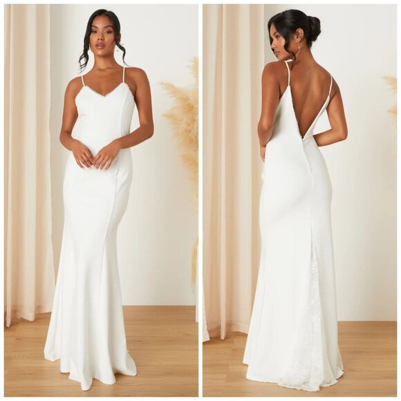 Lulus Taliana White Lace Button Back Maxi Wedding Dress L - Picture 5 of 13